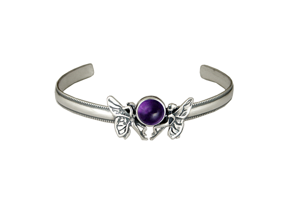 Sterling Silver Double Fairy Cuff Bracelet With Amethyst